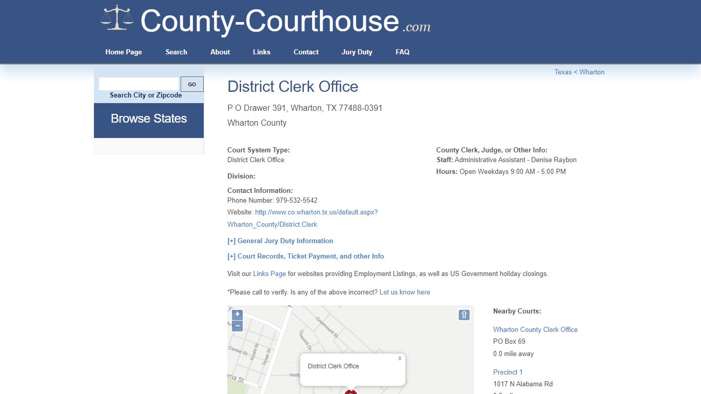 District Clerk Office in Wharton, TX - Court Information